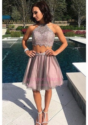 New Arrival Sexy Halter Two Tulle A-Line Pieces Lace Homecoming Dresses_4