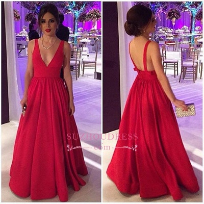 Open-Back V-neck  Sleeveless Elegant New Long Red Evening Dresses BA4857_1
