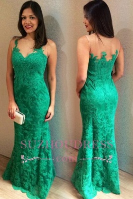 Mermaid Sleeveless Floor Length Evening Dress Formal Elegant Lace Prom Dress_2