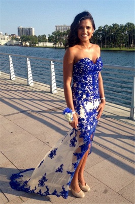 Sweetheart Blue  Prom Dresses Sheer Tulle Lace Evening Gowns_1