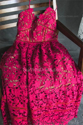 Spaghetti Strap Lace Tea Length Homecoming Dresses Cute Summer Beach Prom Dresses for Juniors_4