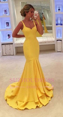 Mermaid Tiered Simple Spaghetti-Straps Yellow Prom Dress BA4070_3