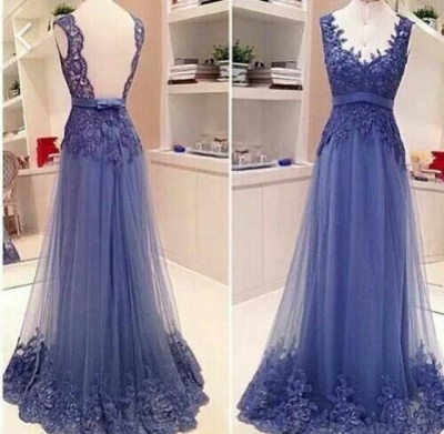 Cute Lace Appliques Elegant Prom Dresses with Bowknot Sash soft Mesh  Open Back Popular Evening Dresses CJ0123_2