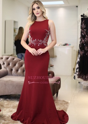 Burgundy Sleeveless Scoop Evening Dresses  | Beading Mermaid Prom dresses_1