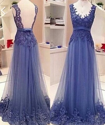 Cute Lace Appliques Elegant Prom Dresses with Bowknot Sash soft Mesh  Open Back Popular Evening Dresses CJ0123_1
