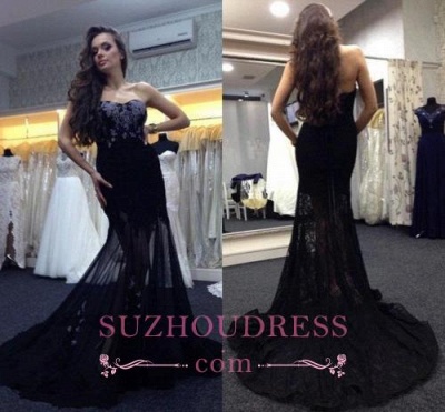 Long Mermaid Sweetheart  Prom Dresses Applique Sexy Black Evening Gowns_1