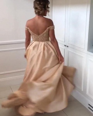 Off The Shoulder Bridesmaid Dresses  Champagne Gold Sequins Dress for Maid of Honor BA8374_3