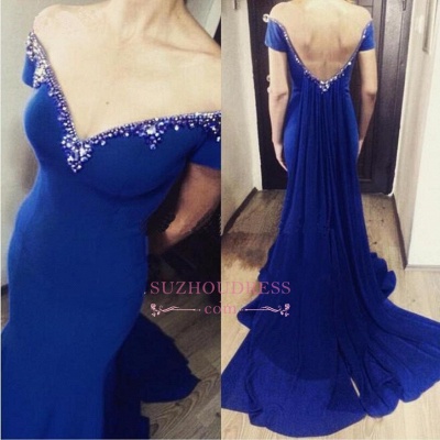 Royal-Blue Mermaid Off-the-Shoulder Open-Back Crystal Sexy Prom Dress_1
