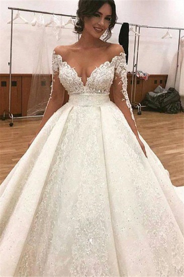 Elegant Lace Long Sleeves Wedding Dresses | Ball Bridal Gowns with Beadings_1