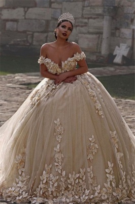 Off The Shoulder Flowers Gorgeous Wedding Dress  Puffy Tulle Beaded Crystals Ball Gown Princess  Bride Dress_1