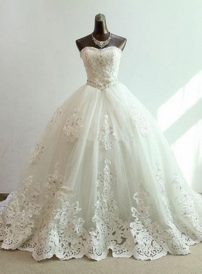 Sequined Lace-Up Sweetheart  Wedding Dresses Charming Sleeveless Ball Gown Bridal Dresses_1
