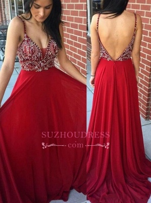Sexy A-Line OPen Back Prom Dresses | Spaghetti-Straps Long Evening Gowns_4