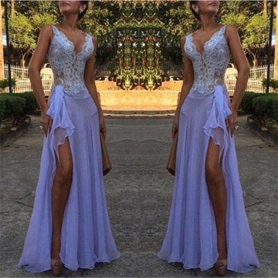 Sexy See Through V-Neck Evening Dresses  | A-Line Sleeveless Lace Ball Dress_3