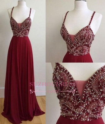 Sexy A-Line OPen Back Prom Dresses | Spaghetti-Straps Long Evening Gowns_3