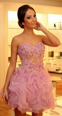 Sexy Pink Organza Strapless  Homecoming Dresses | Short Flowers Hoco Dresses_4