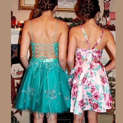 Sexy A-line Short Crystal Homecoming Dresses |  Spaghetti Straps Open Back Hoco Dress_4