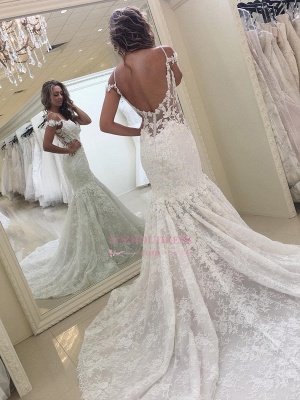 Modern Lace Mermaid Wedding Dress | Off-the-shoulder Open Back Bridal Gowns_1