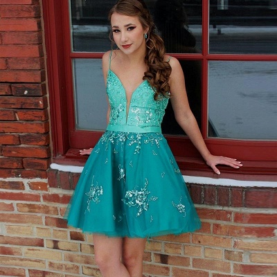Sexy A-line Short Crystal Homecoming Dresses |  Spaghetti Straps Open Back Hoco Dress_3