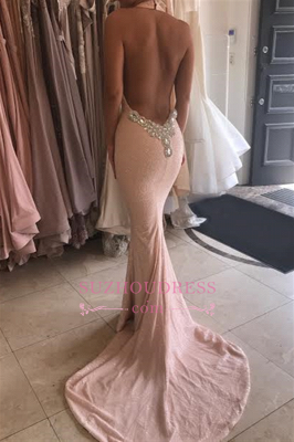 Sleeveless Halter Sequins Backless Evening Gown Sexy Mermaid  Party Dress_1