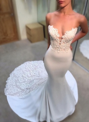 Attractive Mermaid Long Court Train Wedding Dresses Appliques Sleeveless Bridal Gowns Online_1