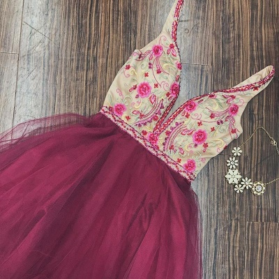 Glamorous Short V-Neck Homecoming Dresses | Sleeveless Open Back Flowers Hoco Dress_6