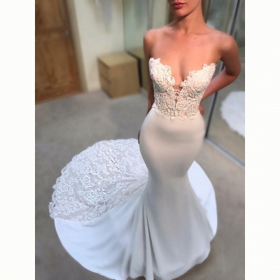 Attractive Mermaid Long Court Train Wedding Dresses Appliques Sleeveless Bridal Gowns Online_3