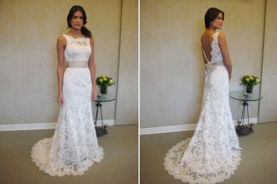 Formal White Lace Sweep Train Bridal Gown Simple Popular Custom Made Plus Size Wedding Dress BA3872_3