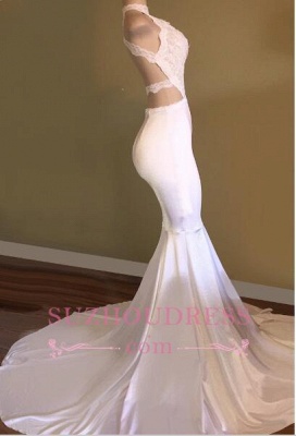 White High-Neck  Evening Gown Sleeveless Newest Mermaid Prom Dress_4