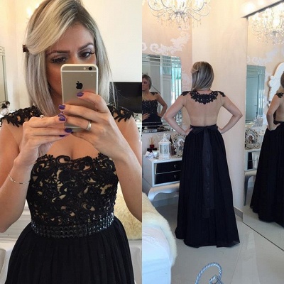 Gorgeous Black Chiffon Beading  Prom Dress Lace Floor Length Evening Gown_3
