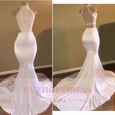 White High-Neck  Evening Gown Sleeveless Newest Mermaid Prom Dress_1