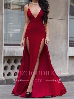 Sexy Burgundy V-Neck Prom Dresses | A-Line Evening Dresses_3