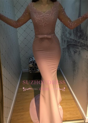 Elegant Long V-Neck Mermaid Evening Dress | Lace Long Sleeve Prom Dress_1