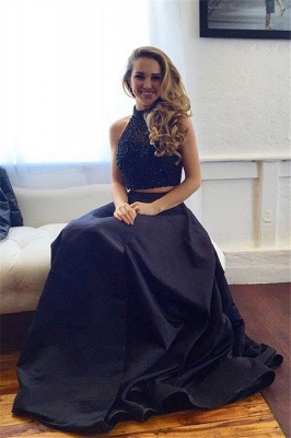 New Arrival Black Two Pieces Prom Dress with Beadings Elegant Sweep Train Evening Gown JT102_6