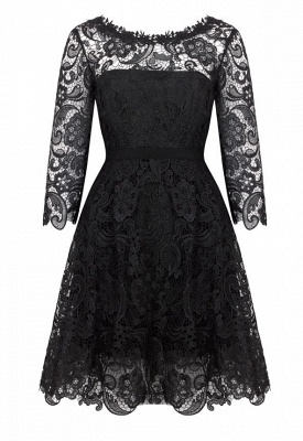 Elegant Black 3/4 Long Sleeve Knee-Length Homecoming Dress Popular Simple Lace Short Women Dresses Under 100 BA6084_1