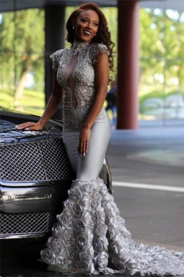 Silver Beads Sequins Lace Prom Dress Sexy |  Flowers See Through  Graduation Dresses FB0352_1