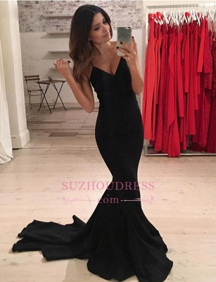 Black V-Neck Mermaid Evening Gown   Sexy Spaghetti-Strap Prom Dress_3