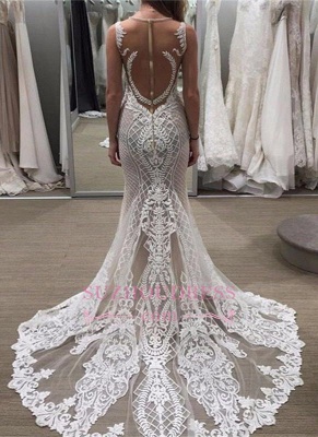 Sleeveless Lace Detachable-Train Illusion Zipper Delicate Wedding Dress BA4005_2