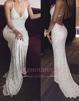 Simple Sequined Mermaid Spaghetti-Straps Backless Prom Dresses_1