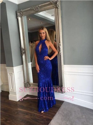 Mermaid  Sleeveless Newest Floor-length Lace High-Neck Backless Prom Dress_1
