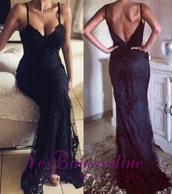 Open-Back Sexy Spaghetti-Straps Black Beadings Appliques Prom Dress BA4348_3