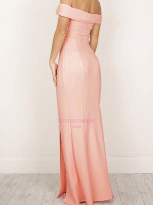 Pink Sheath Off-The-Shoulder Prom Dresses  Simple Side Slit Evening Dresses_3