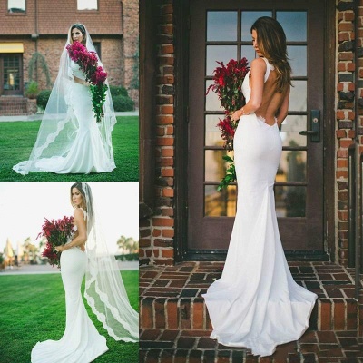 Sexy Mermaid Wedding Dress Outdoors Backless Sleeveless Summer Bridal Gowns_4