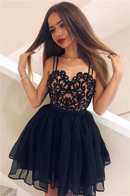 Sexy Open Back Black Lace Homecoming Dresses | Sleeveless Mini Homecoming Dress_1