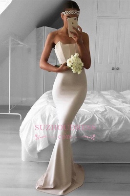 Sweep-Train Elegant Mermaid Strapless Simple Prom Dress_1