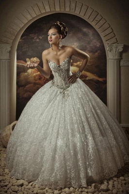 Arabic Bridal Gowns Sweetheart Lace Princess Ball Gown Arabian Wedding Dress_1