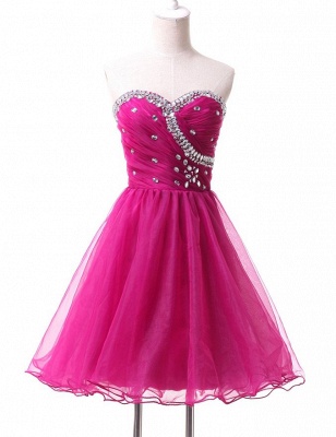 A-Line Crystal Rose Sweetheart Mini Homecoming Dress Latest  Organza Short Cocktail Dress_1