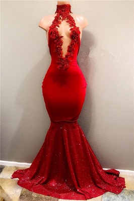 Sexy Red Appliques Mermaid Prom Dress | Sequins Deep V-neck   Evening Gown BA7962_1