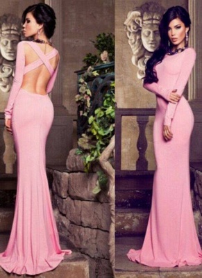 Sexy Mermaid Pink Long Evening Dress New Arrival Simple   Formal Occasion Dresses_1