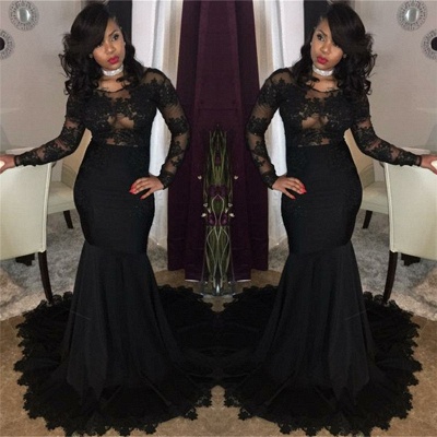 Sexy Black Lace Tulle Prom Dresses | Mermaid Long Sleeve  Evening Gown  FB0277_3