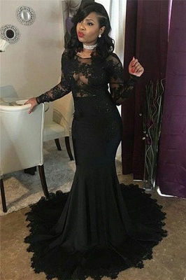Sexy Black Lace Tulle Prom Dresses | Mermaid Long Sleeve  Evening Gown  FB0277_4